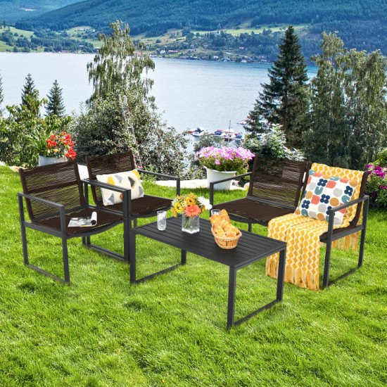 Honhorrs Four-Piece Patio Conversation Set, Steel-Framed Polyester Seating with Defined Armrests