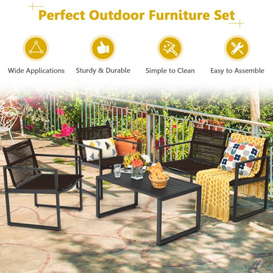 Honhorrs Four-Piece Patio Conversation Set, Steel-Framed Polyester Seating with Defined Armrests