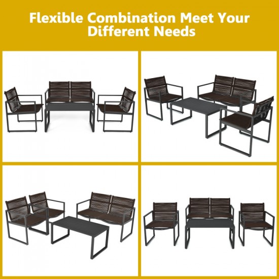 Honhorrs Four-Piece Patio Conversation Set, Steel-Framed Polyester Seating with Defined Armrests