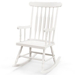 Honhorrs Rubberwood Rocking Chair, High Slatted Back with Curved Armrests and Contoured Garden Seat