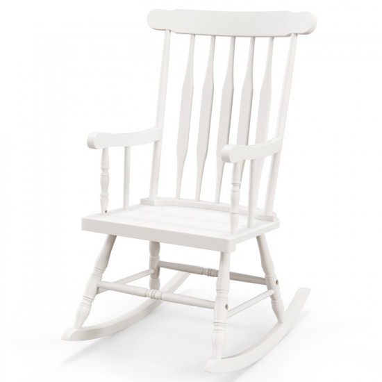 Honhorrs Rubberwood Rocking Chair, High Slatted Back with Curved Armrests and Contoured Garden Seat