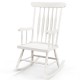 Honhorrs Rubberwood Rocking Chair, High Slatted Back with Curved Armrests and Contoured Garden Seat