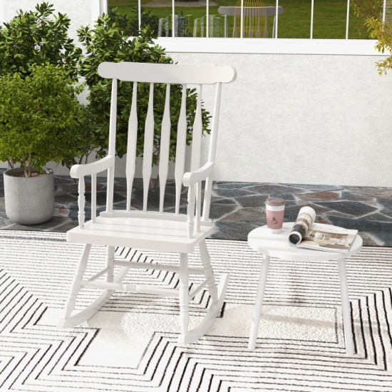 Honhorrs Rubberwood Rocking Chair, High Slatted Back with Curved Armrests and Contoured Garden Seat