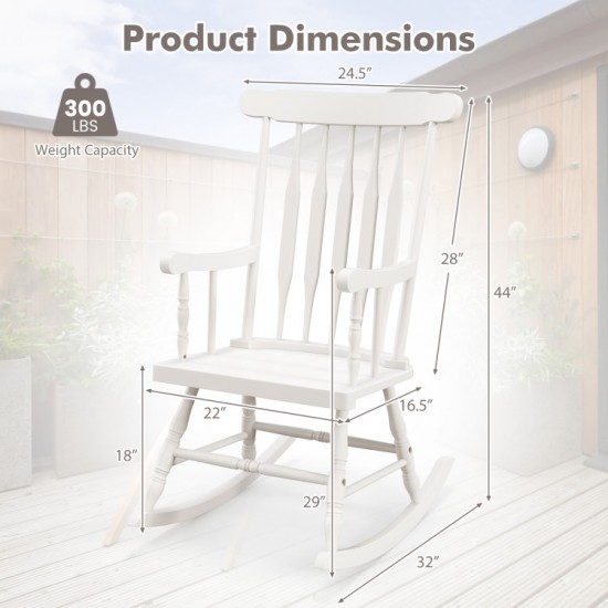 Honhorrs Rubberwood Rocking Chair, High Slatted Back with Curved Armrests and Contoured Garden Seat