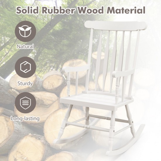 Honhorrs Rubberwood Rocking Chair, High Slatted Back with Curved Armrests and Contoured Garden Seat