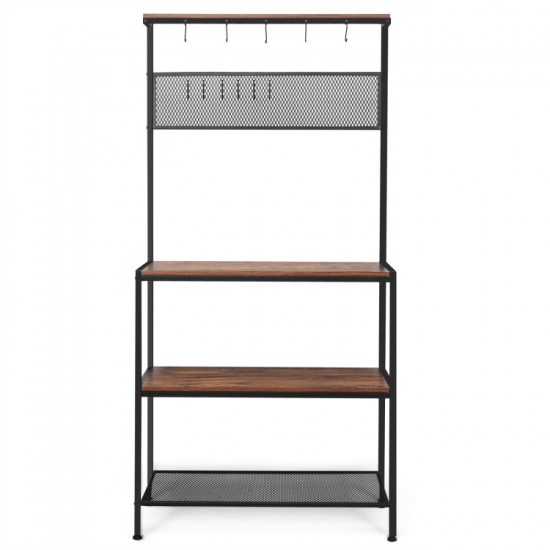 Honhorrs 4-Tier Open Kitchen Storage Rack with Mesh Shelf, 11 S-Hooks and Adjustable Foot Pads