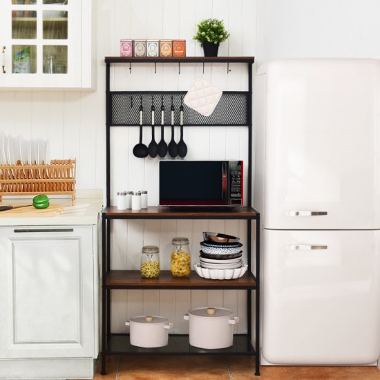 Honhorrs 4-Tier Open Kitchen Storage Rack with Mesh Shelf, 11 S-Hooks and Adjustable Foot Pads
