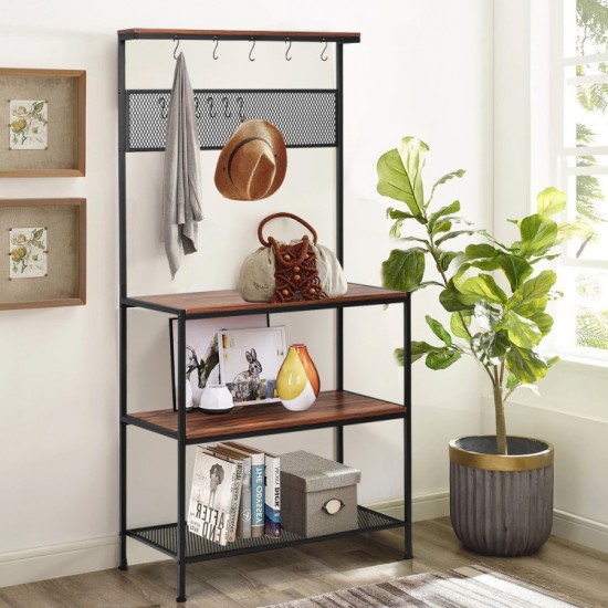 Honhorrs 4-Tier Open Kitchen Storage Rack with Mesh Shelf, 11 S-Hooks and Adjustable Foot Pads