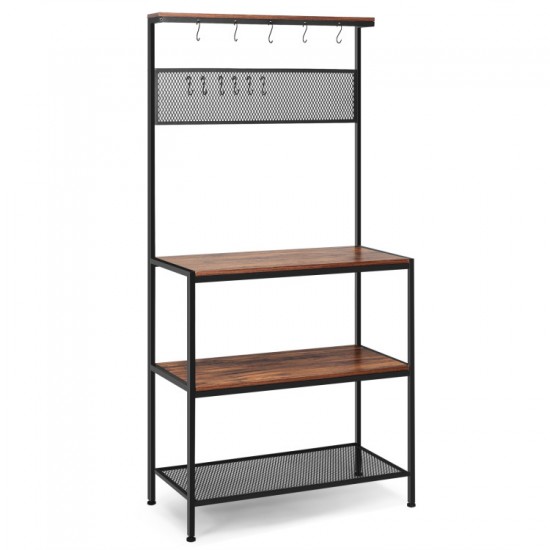 Honhorrs 4-Tier Open Kitchen Storage Rack with Mesh Shelf, 11 S-Hooks and Adjustable Foot Pads