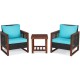 Honhorrs Three-Piece Acacia Wood Patio Set with Rattan Seating, Removable Cushions and Shelf Table