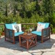 Honhorrs Three-Piece Acacia Wood Patio Set with Rattan Seating, Removable Cushions and Shelf Table