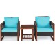 Honhorrs Three-Piece Acacia Wood Patio Set with Rattan Seating, Removable Cushions and Shelf Table