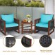 Honhorrs Three-Piece Acacia Wood Patio Set with Rattan Seating, Removable Cushions and Shelf Table