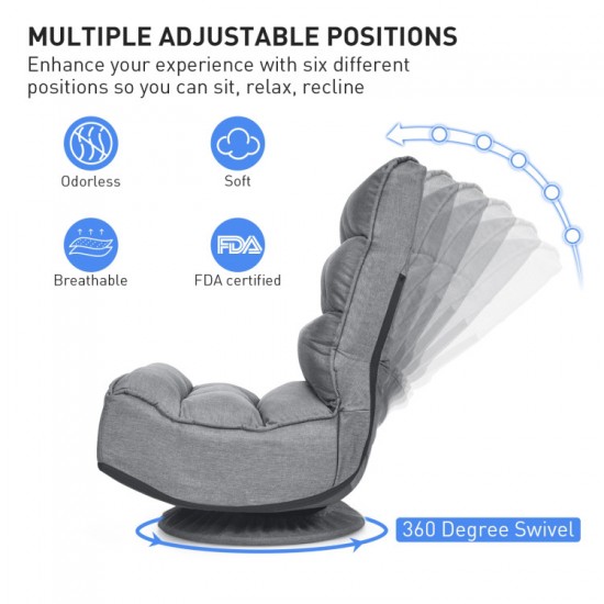 Five-Position Floor Gaming Chair by Honhorrs, Folding Backrest, 360-Degree Swivel and Covered Base