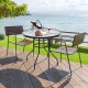 Honhorrs 32-Inch Round Patio Table, Tempered-Glass Top and Central Umbrella Opening on Steel Frame