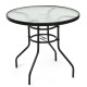 Honhorrs 32-Inch Round Patio Table, Tempered-Glass Top and Central Umbrella Opening on Steel Frame