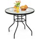 Honhorrs 32-Inch Round Patio Table, Tempered-Glass Top and Central Umbrella Opening on Steel Frame