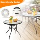 Honhorrs 32-Inch Round Patio Table, Tempered-Glass Top and Central Umbrella Opening on Steel Frame