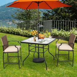 Honhorrs 32-Inch Square Patio Table, Tempered Glass Surface and Steel Frame with Umbrella Supports