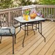 Honhorrs 32-Inch Square Patio Table, Tempered Glass Surface and Steel Frame with Umbrella Supports