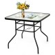 Honhorrs 32-Inch Square Patio Table, Tempered Glass Surface and Steel Frame with Umbrella Supports