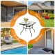 Honhorrs 32-Inch Square Patio Table, Tempered Glass Surface and Steel Frame with Umbrella Supports