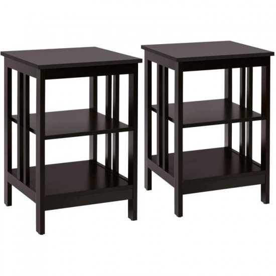 Honhorrs Pair of Three-Tier Bedside Tables, Open MDF Storage with Reinforced Bars and Floor Pads