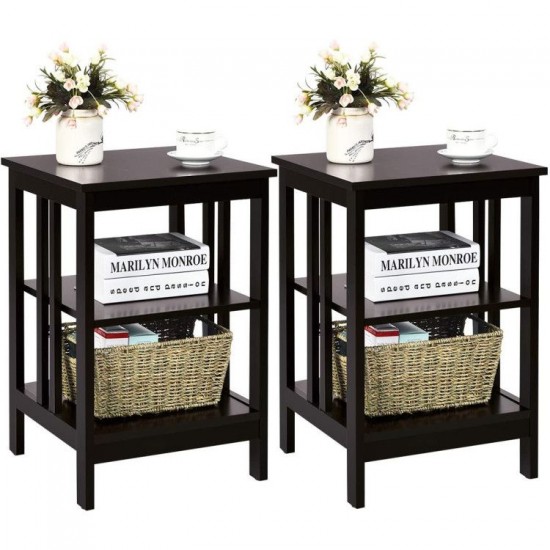 Honhorrs Pair of Three-Tier Bedside Tables, Open MDF Storage with Reinforced Bars and Floor Pads