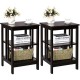 Honhorrs Pair of Three-Tier Bedside Tables, Open MDF Storage with Reinforced Bars and Floor Pads