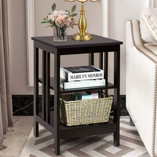 Honhorrs Pair of Three-Tier Bedside Tables, Open MDF Storage with Reinforced Bars and Floor Pads