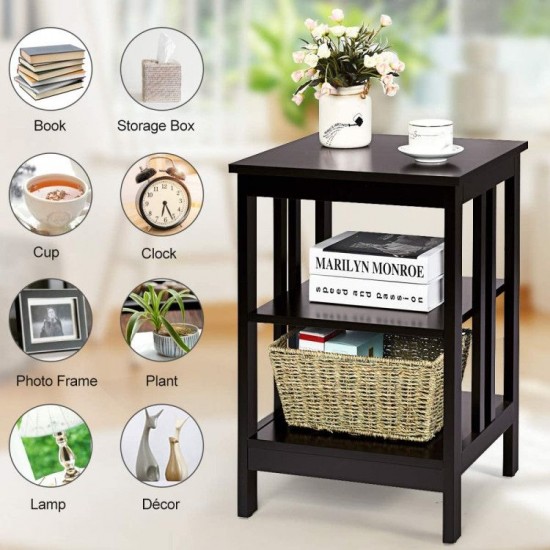 Honhorrs Pair of Three-Tier Bedside Tables, Open MDF Storage with Reinforced Bars and Floor Pads