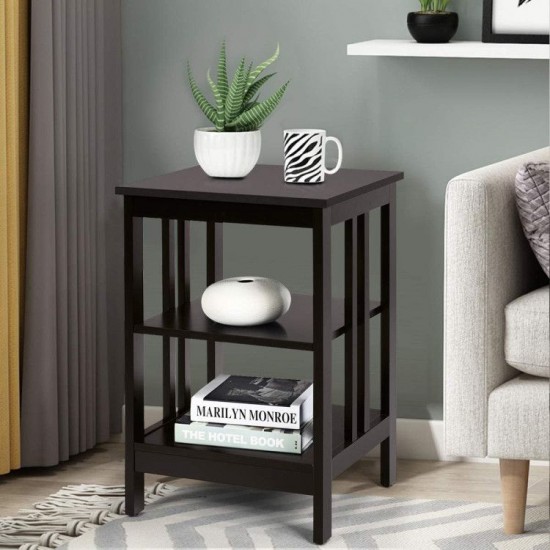 Honhorrs Pair of Three-Tier Bedside Tables, Open MDF Storage with Reinforced Bars and Floor Pads
