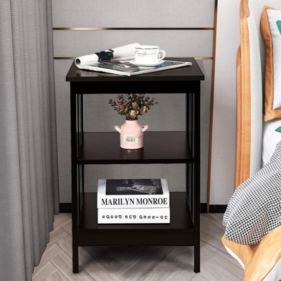 Honhorrs Pair of Three-Tier Bedside Tables, Open MDF Storage with Reinforced Bars and Floor Pads