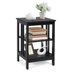 Honhorrs 3-Tier MDF Sofa Side Table with Open Storage Shelves, Rounded Corners and Floor Pads