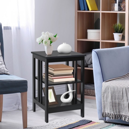Honhorrs 3-Tier MDF Sofa Side Table with Open Storage Shelves, Rounded Corners and Floor Pads