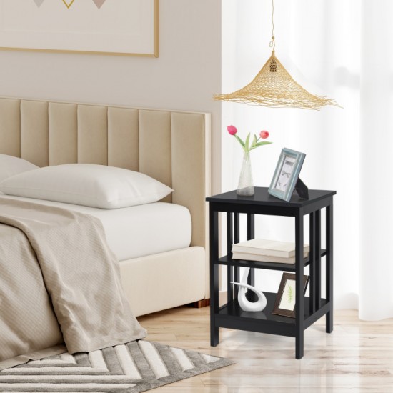 Honhorrs 3-Tier MDF Sofa Side Table with Open Storage Shelves, Rounded Corners and Floor Pads