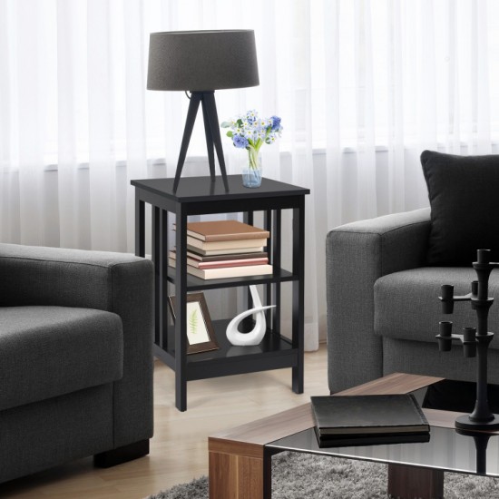 Honhorrs 3-Tier MDF Sofa Side Table with Open Storage Shelves, Rounded Corners and Floor Pads