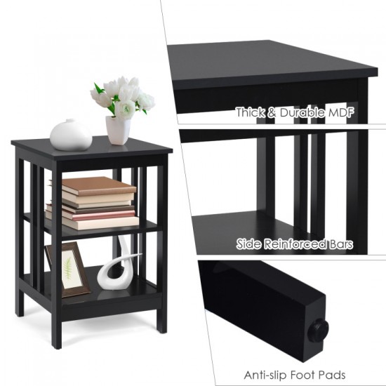 Honhorrs 3-Tier MDF Sofa Side Table with Open Storage Shelves, Rounded Corners and Floor Pads