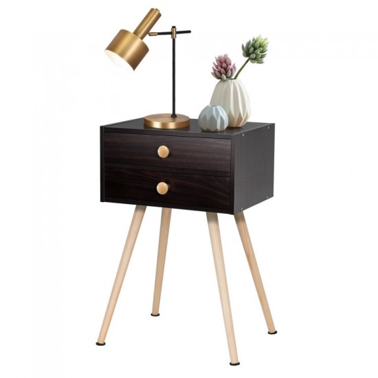 Honhorrs Midcentury Two-Drawer Bedside Table, Solid Wood Legs with Smooth Slides and Nonslip Feet