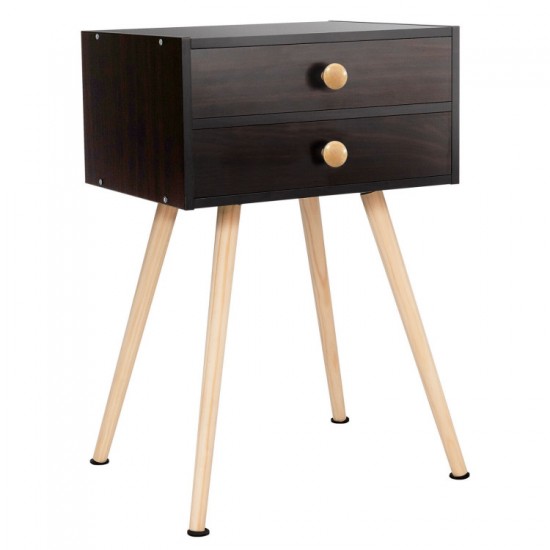 Honhorrs Midcentury Two-Drawer Bedside Table, Solid Wood Legs with Smooth Slides and Nonslip Feet