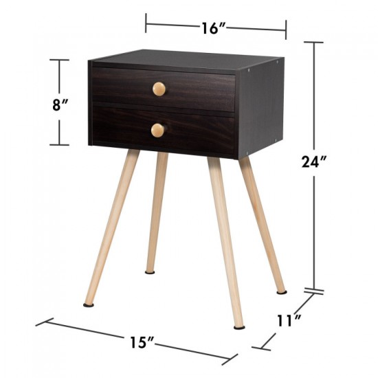 Honhorrs Midcentury Two-Drawer Bedside Table, Solid Wood Legs with Smooth Slides and Nonslip Feet