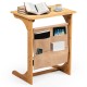 Honhorrs Bamboo Bedside Tray Table, L-Shaped Base and Hanging Storage Pockets for Sofa-Side Items