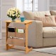 Honhorrs Bamboo Bedside Tray Table, L-Shaped Base and Hanging Storage Pockets for Sofa-Side Items