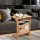 Honhorrs Bamboo Bedside Tray Table, L-Shaped Base and Hanging Storage Pockets for Sofa-Side Items