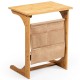Honhorrs Bamboo Bedside Tray Table, L-Shaped Base and Hanging Storage Pockets for Sofa-Side Items