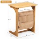 Honhorrs Bamboo Bedside Tray Table, L-Shaped Base and Hanging Storage Pockets for Sofa-Side Items
