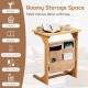 Honhorrs Bamboo Bedside Tray Table, L-Shaped Base and Hanging Storage Pockets for Sofa-Side Items