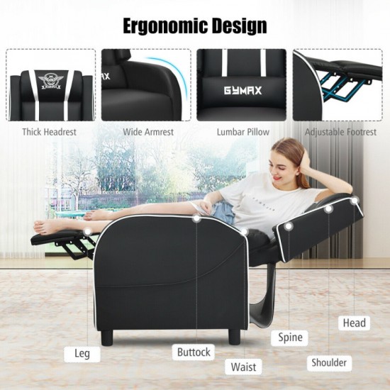 Honhorrs PU Gaming Recliner, 90–160-Degree Backrest with Lumbar Massage, Footrest and Side Pockets