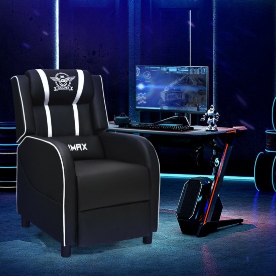 Honhorrs PU Gaming Recliner, 90–160-Degree Backrest with Lumbar Massage, Footrest and Side Pockets