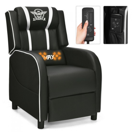Honhorrs PU Gaming Recliner, 90–160-Degree Backrest with Lumbar Massage, Footrest and Side Pockets